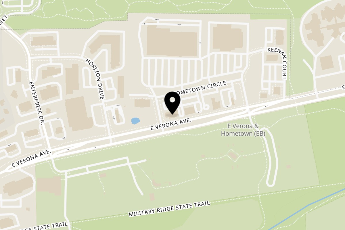 Map showing the location of Domino's Pizza Verona on 611 Hometown Cir Ste 102 in Verona